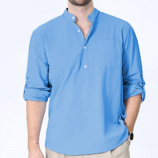 Men's long-sleeve shirt with stand-up collar and breast pocket Lisslune