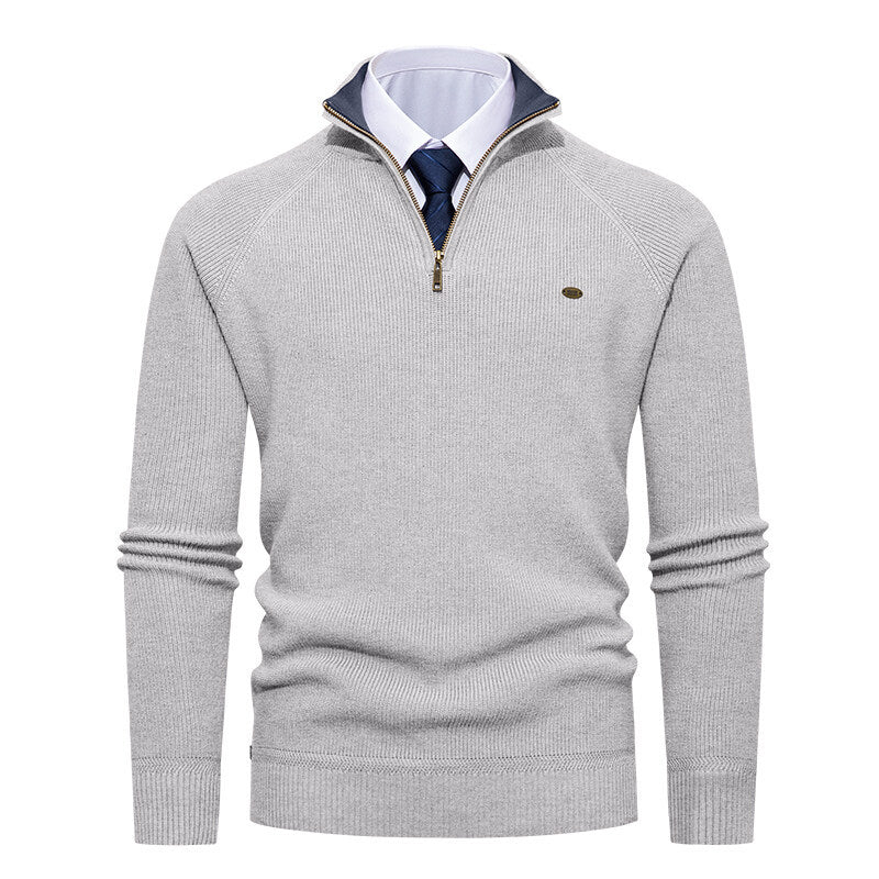 Men's Elegant Knit Sweater with Stand Collar and Zipper Lisslune