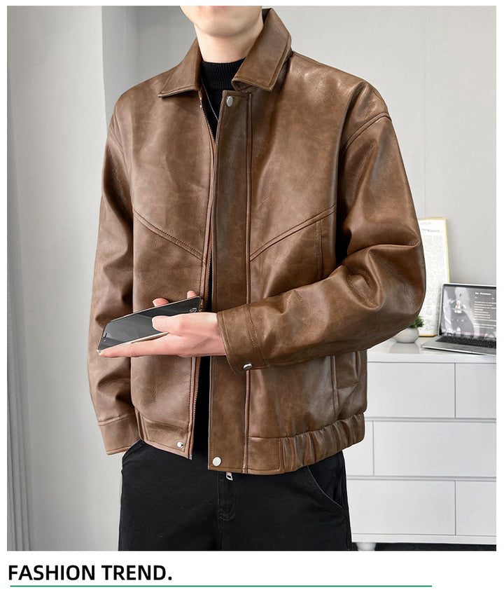 Men's casual synthetic leather jacket with modern cut and practical pockets Lisslune