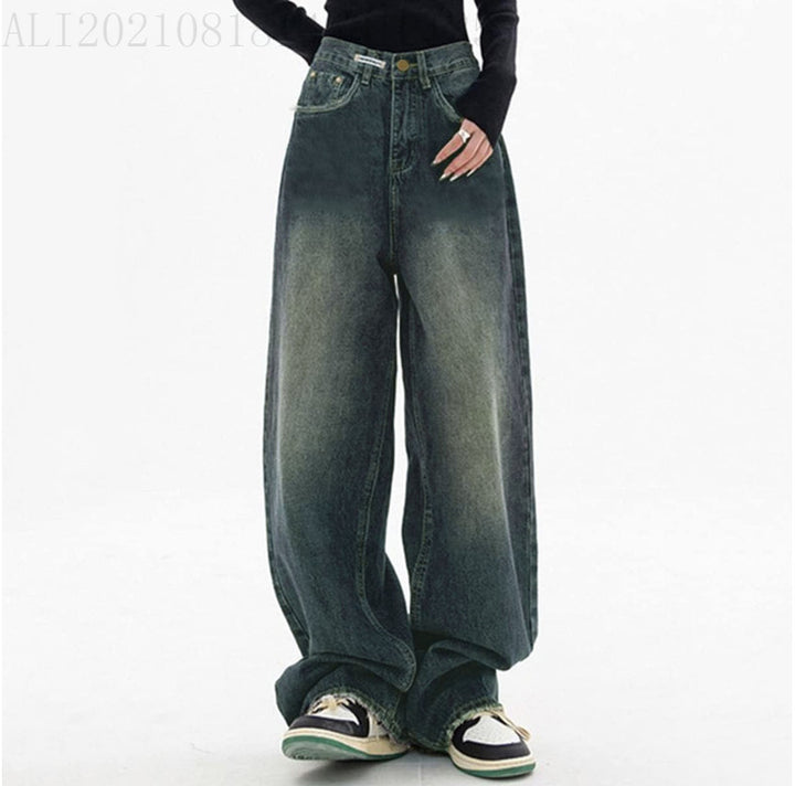 Damen weite High-Waist Jeans Lisslune