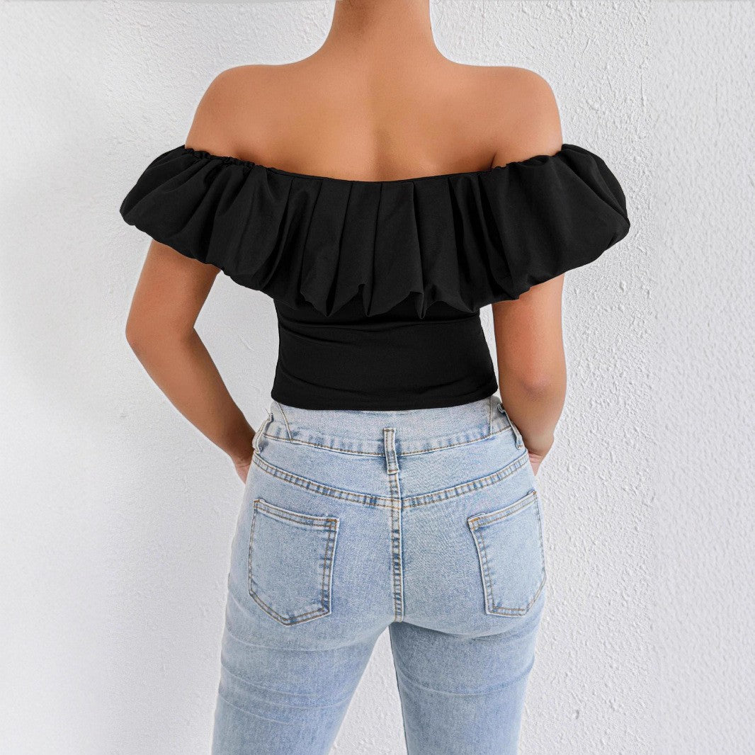 Damen Off-Shoulder Rüschenshirt mit tailliertem Schnitt Lisslune