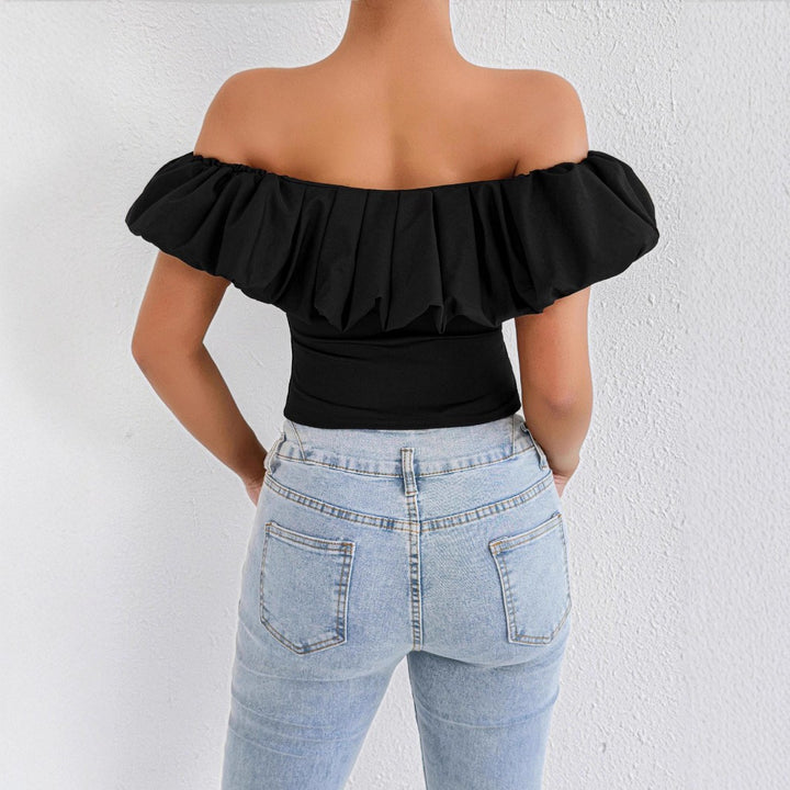 Damen Off-Shoulder Rüschenshirt mit tailliertem Schnitt Lisslune