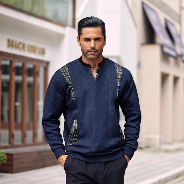 Men's knitted sweater with fashionable check elements Lisslune