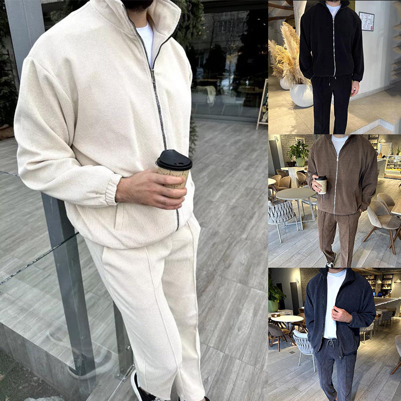 Men's leisure suit made of soft cord material with high breathability and practical zipper Lisslune