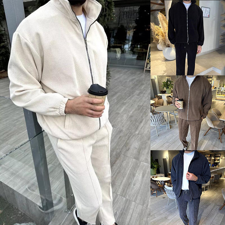 Men's leisure suit made of soft cord material with high breathability and practical zipper Lisslune