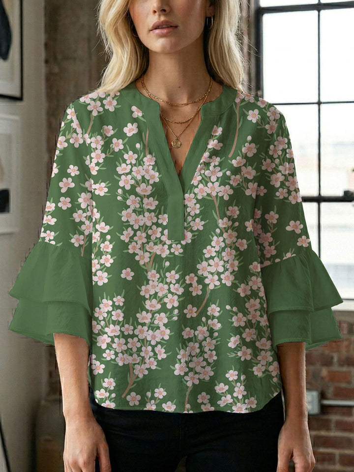 Women's blouse shirt with voluminous sleeves and creative print design Lisslune