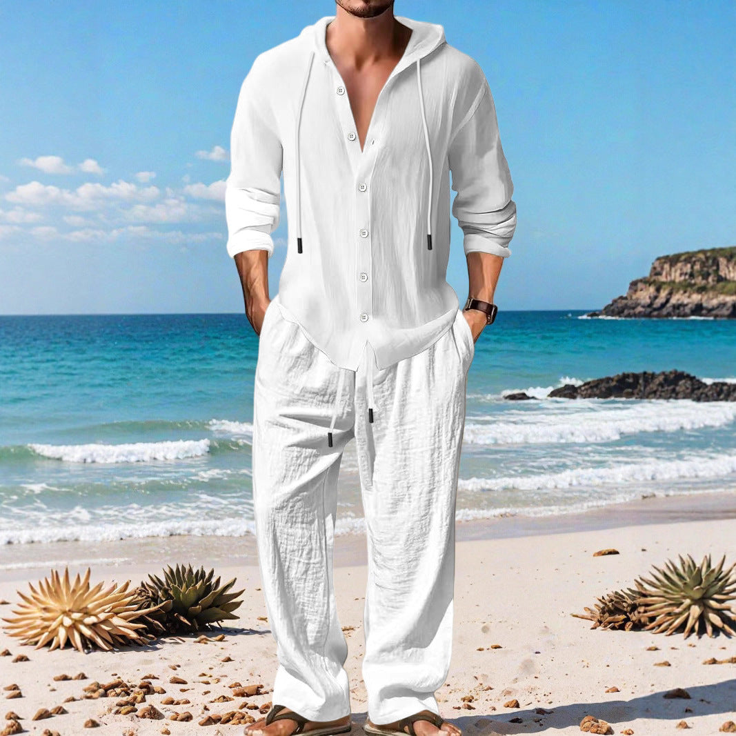 Men's casual knit suit with practical drawstring and modern collar Lisslune