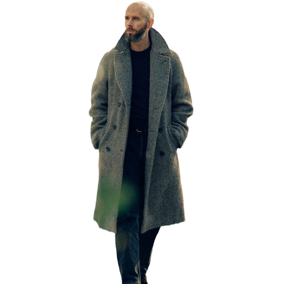 Men's wool coat with stylish herringbone pattern Lisslune