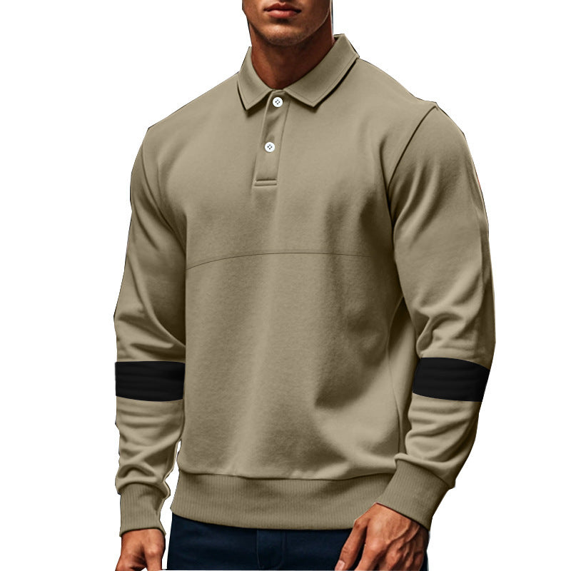Men's Long Sleeve Polo Shirt with Stylish Contrast Sleeves and Comfortable Fit Lisslune