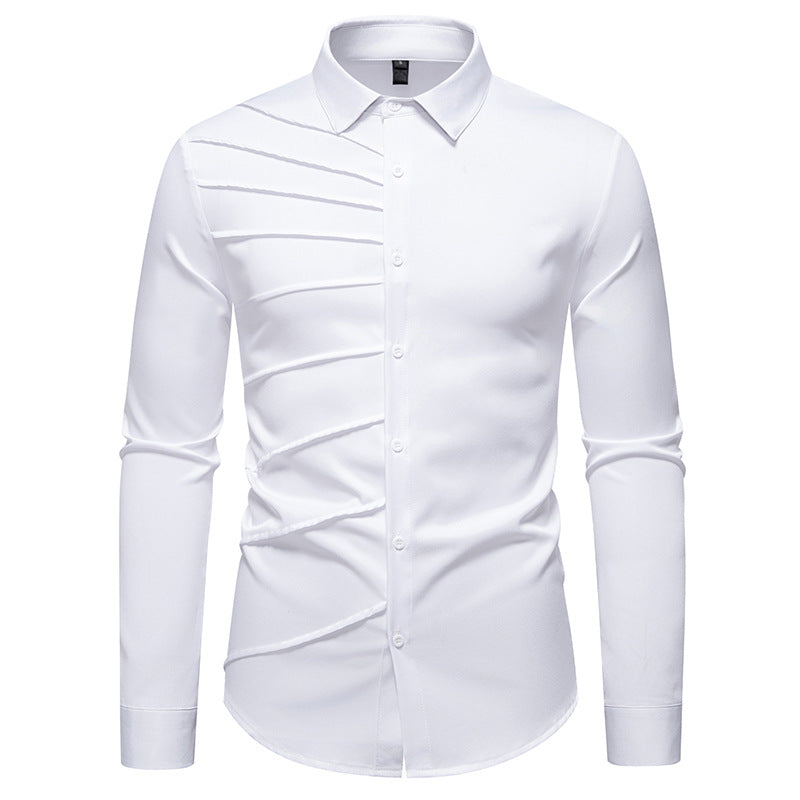 Men's fashionable long sleeve shirt with extravagant pleat design Lisslune