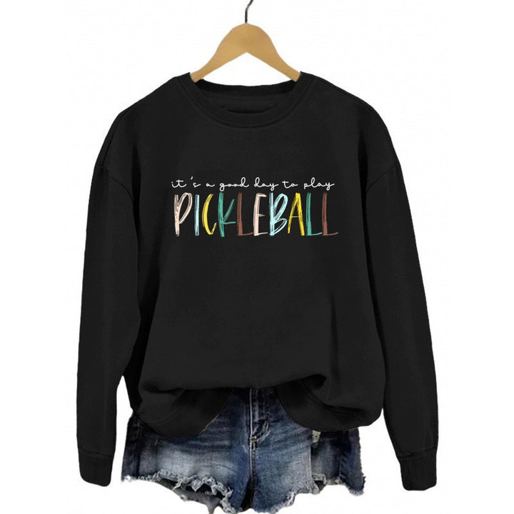 Women's casual sweatshirt with colorful pickleball print Lisslune