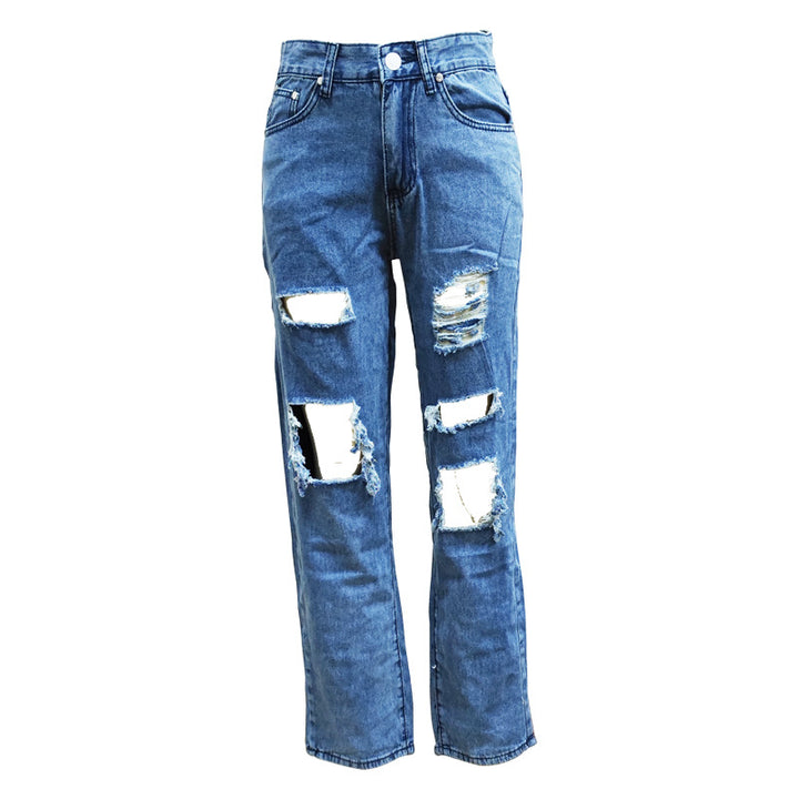 Ladies Casual Destroyed Jeans with Wide Leg Lisslune