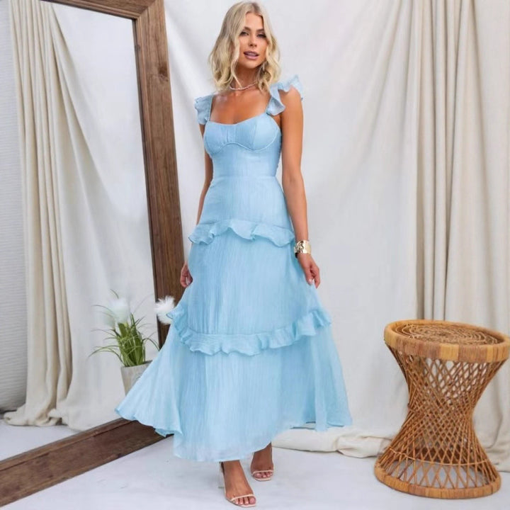 Women's maxi dress with ruffle details and fitted silhouette Lune London
