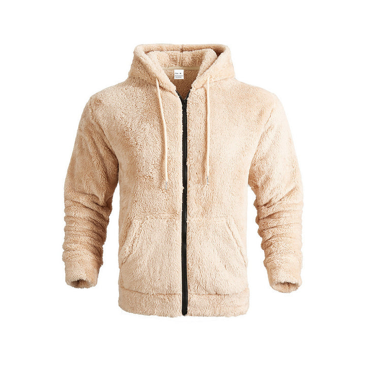 Men's cozy fleece jacket with hood and side pockets Lisslune