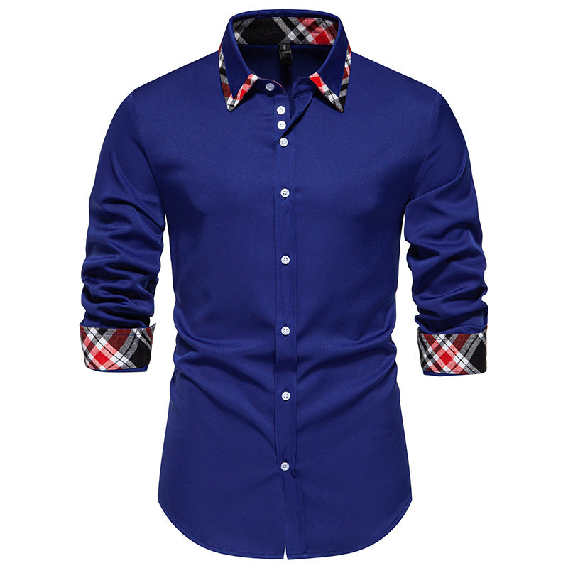 Men's elegant long sleeve shirt with contrasting check details Lisslune