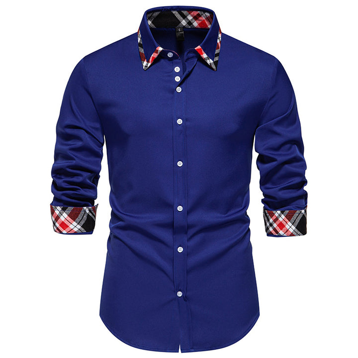 Men's elegant long sleeve shirt with contrasting check details Lisslune