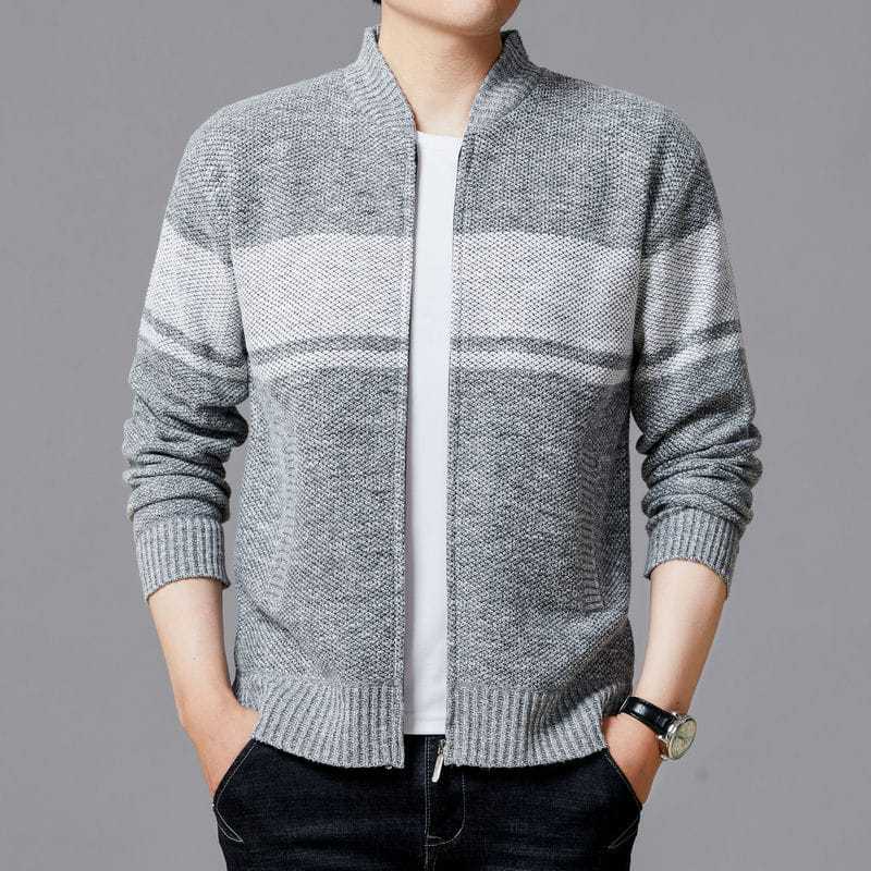Men's Cardigan with Modern Cable Pattern and Zipper Lisslune