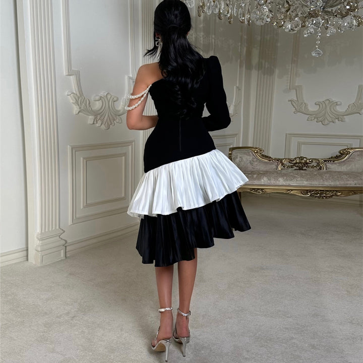 Women Elegant Dress with Asymmetrical Cut and Ruffle Details