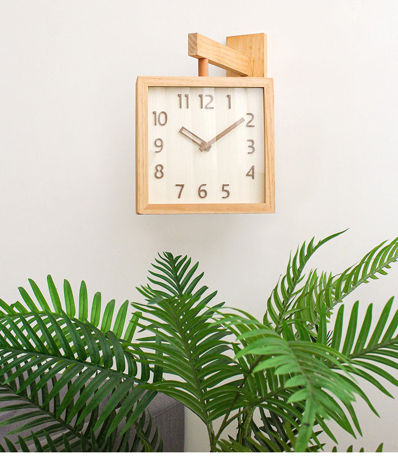Lisslune | Wall-Corner-Two-Sided Wood-Analog-Clock