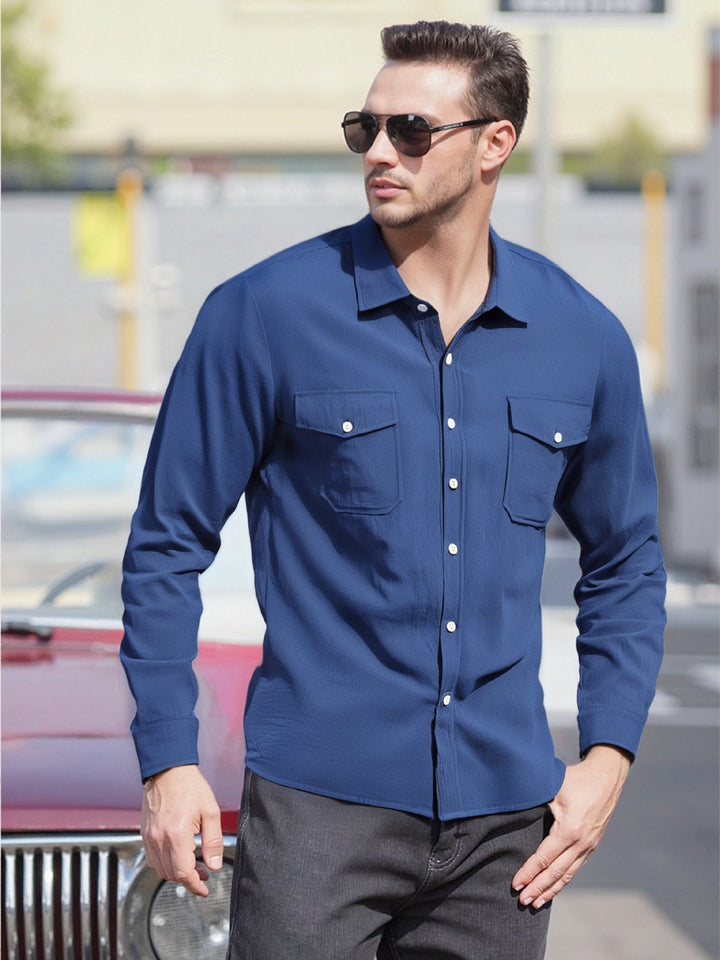 Men's Casual Long Sleeve Shirt with Practical Chest Pockets and Modern Cut Lisslune
