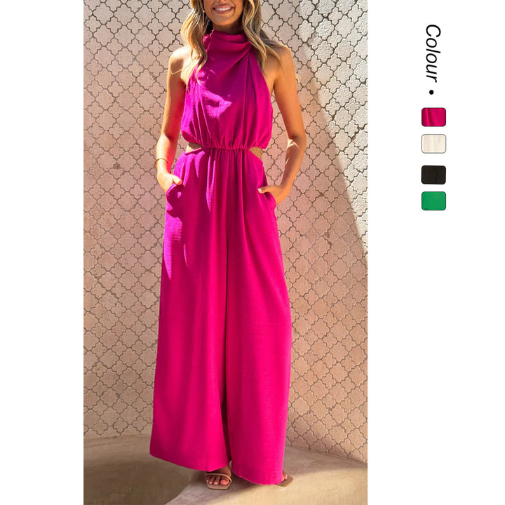 Women's jumpsuit with side cut-outs and comfortable wide-leg design