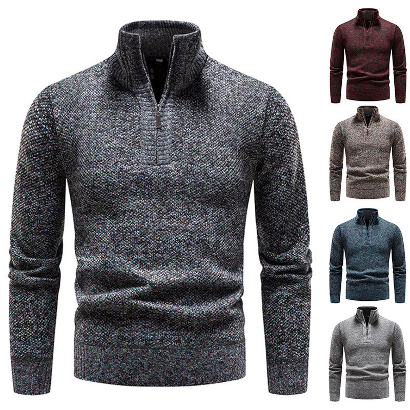 Men's elegant knitted sweater with modern stand-up collar and zipper Lisslune