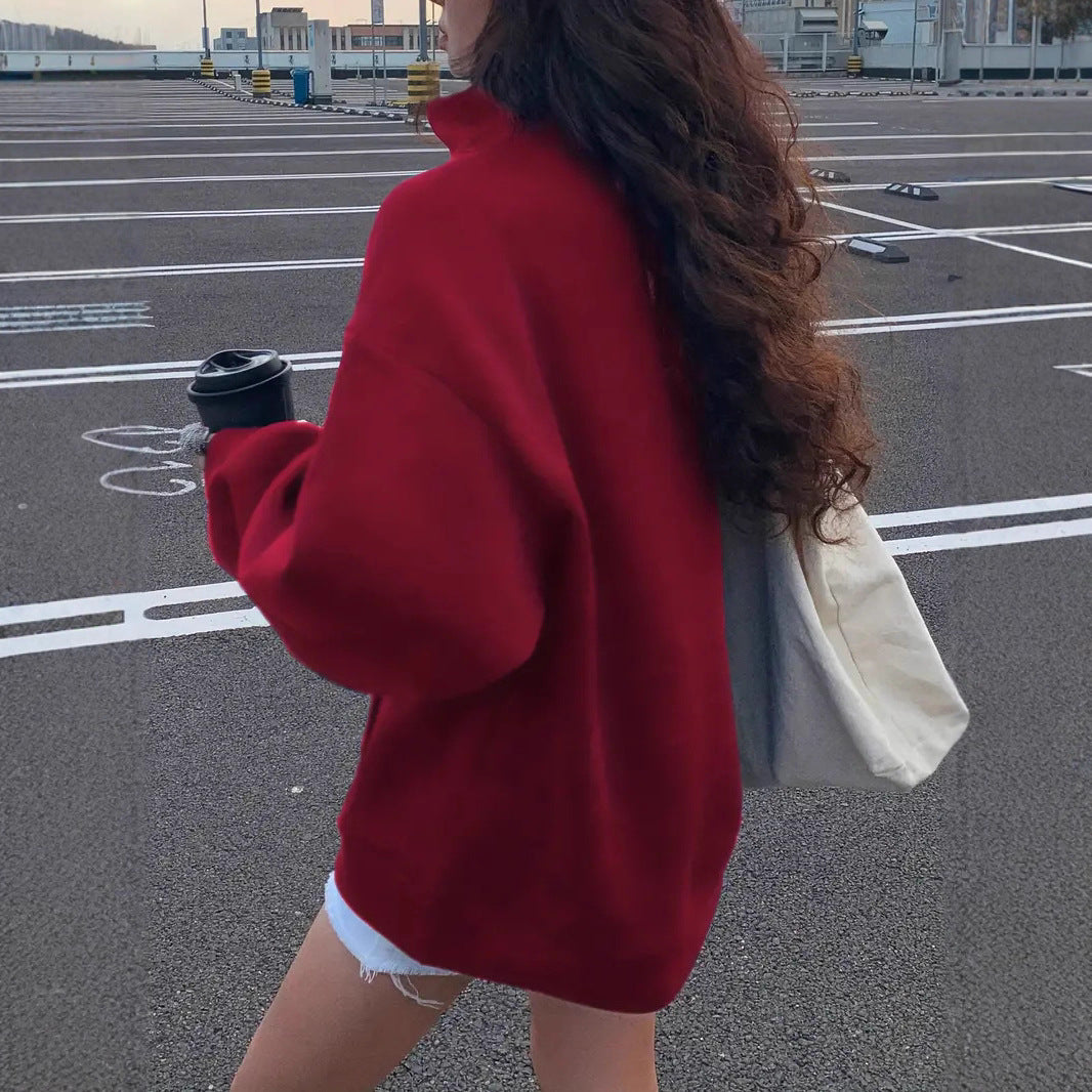 Women's sporty sweater with high collar and zipper Lisslune