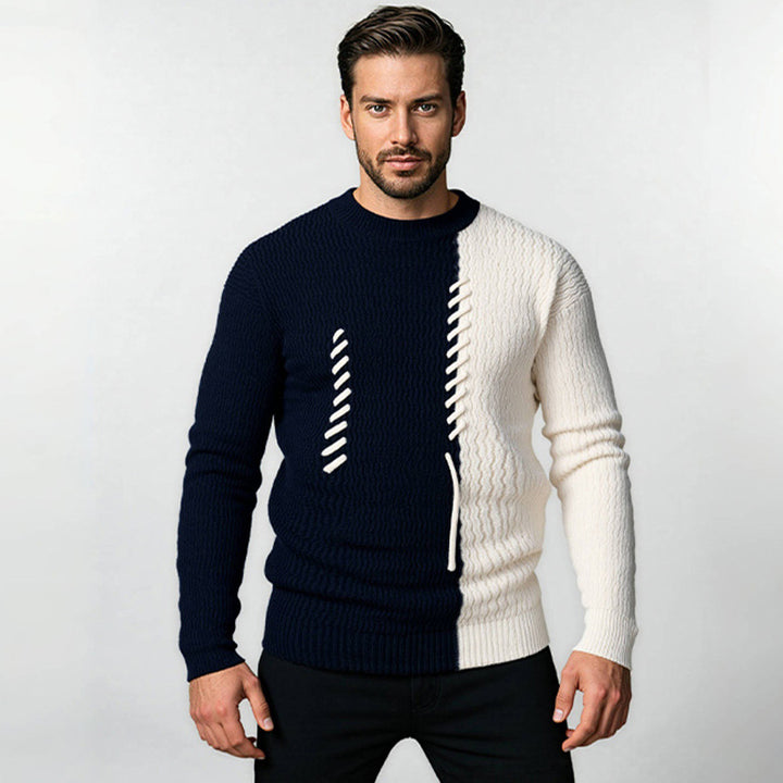Men's knitted sweater with modern structure design and contrasting patterns Lisslune