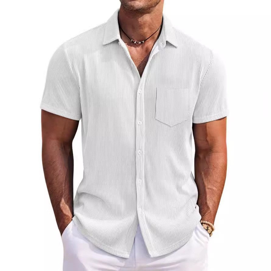 Men's short sleeve shirt with fine stripe pattern and modern fit Lisslune