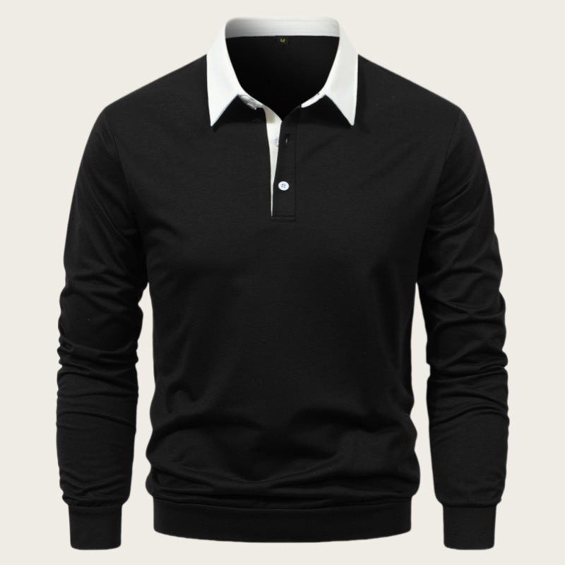 Men's long sleeve polo shirt with contrasting collar and high-quality cotton Lisslune