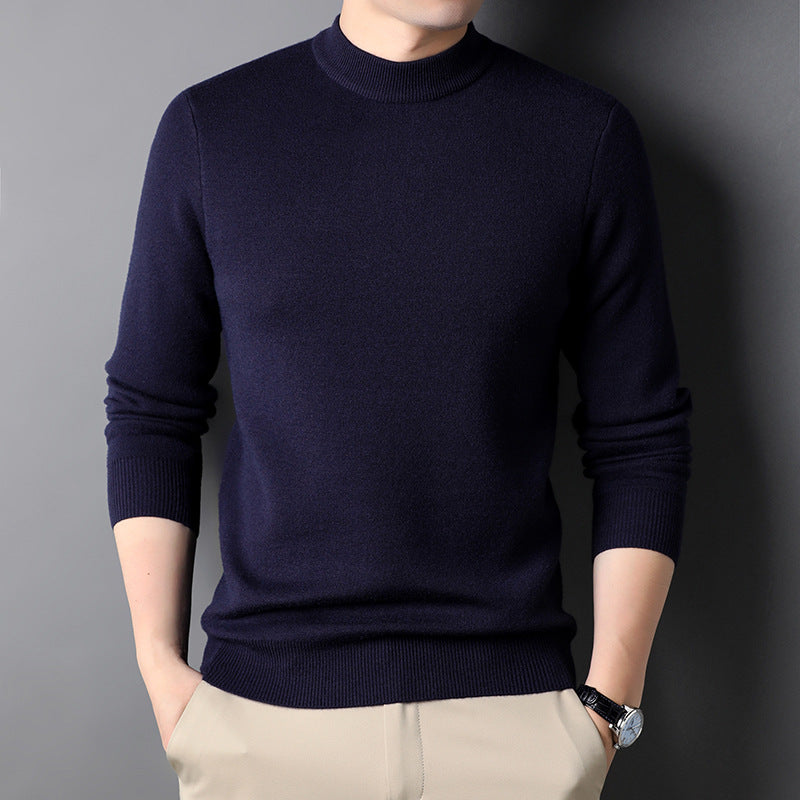 Men's Fine Knit Pullover with High Collar and Slim Fit Lisslune