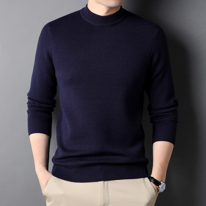 Men's Fine Knit Pullover with High Collar and Slim Fit Lisslune