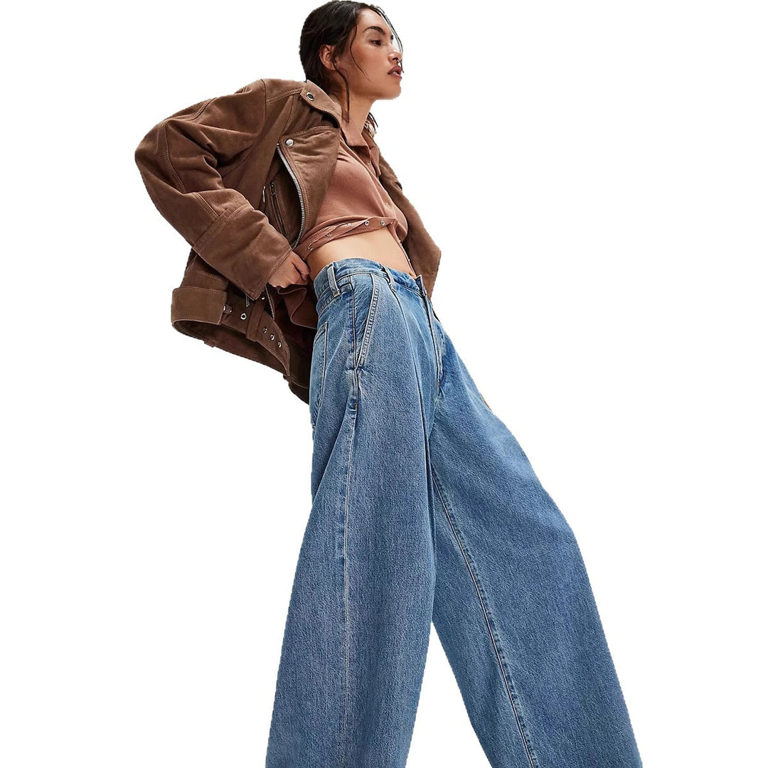Damen Weite Denim-Hose mit hohem Bund und lässiger Silhouette Lisslune