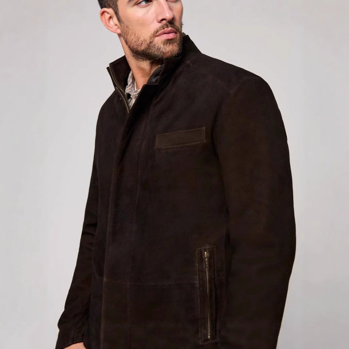 Men's suede jacket in classic cut with stand-up collar and practical pockets Lisslune