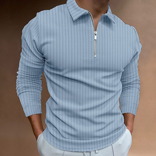 Men's Long Sleeve Polo Shirt with Zipper Lisslune