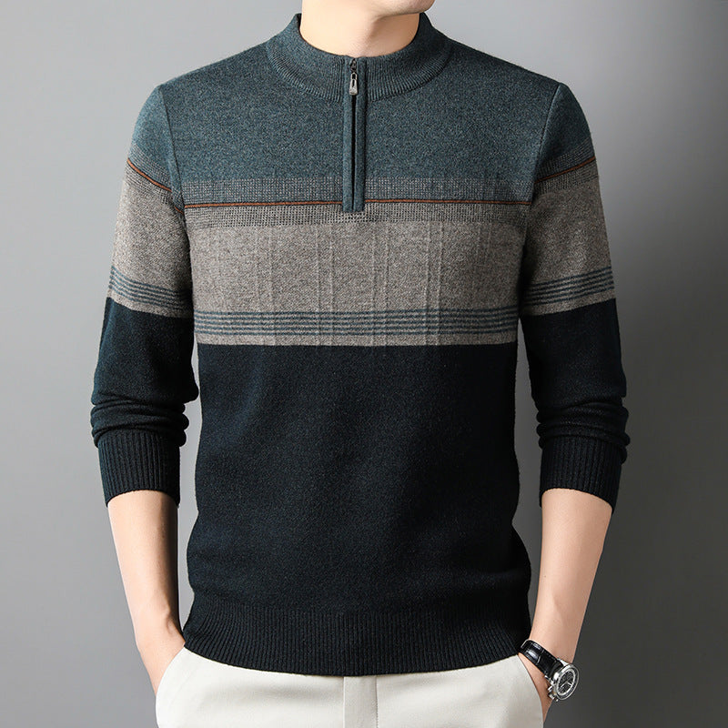 Men's Pullover with Half Zip and Modern Color Stripes Lisslune