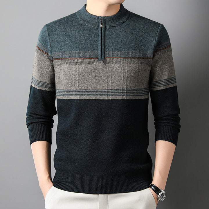 Men's Pullover with Half Zip and Modern Color Stripes Lisslune