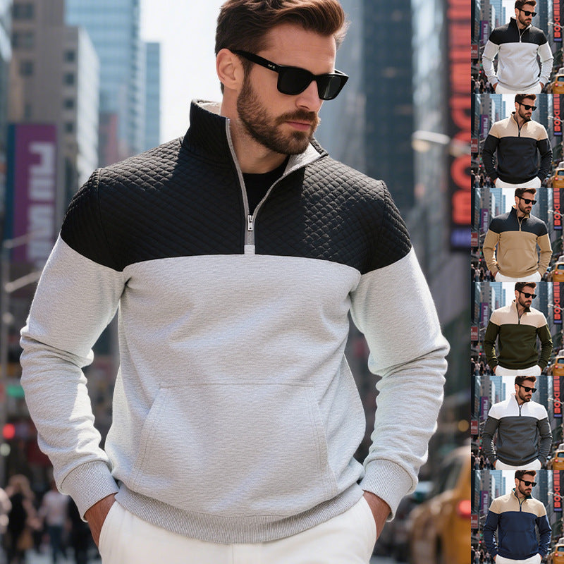 Men's sporty stand-up collar pullover with zipper and textured upper material Lisslune