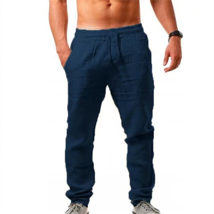 Men's Casual Linen Leisure Pants with Elastic Waistband and Adjustable Drawstring Lisslune