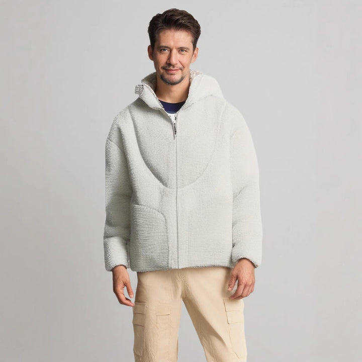Men's Cozy Teddy Jacket with Contrast Seams Lisslune