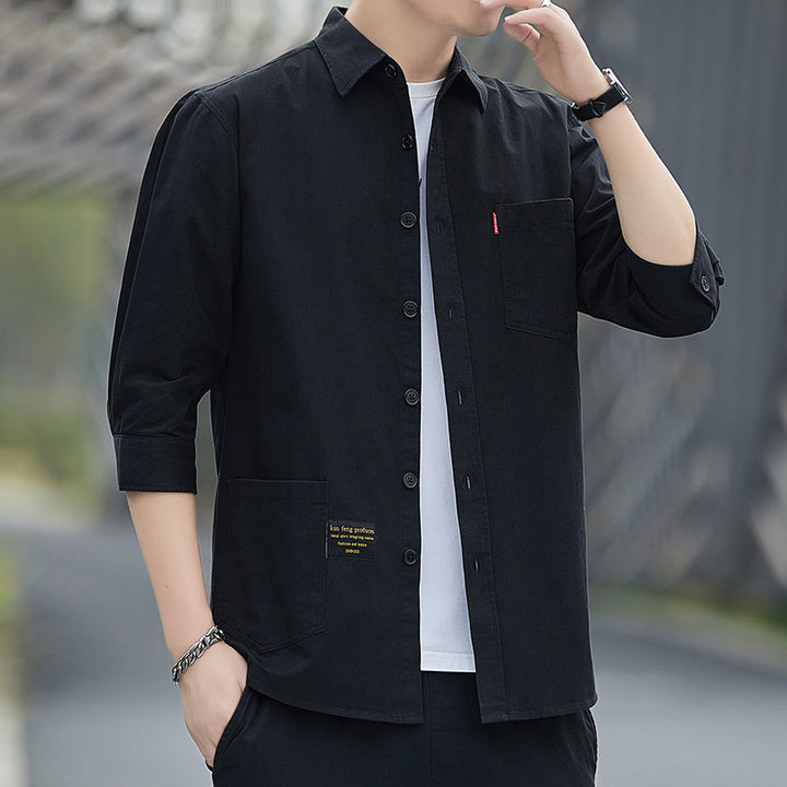 Men's Casual Overshirt with Patch Pocket and Half Sleeves Lisslune