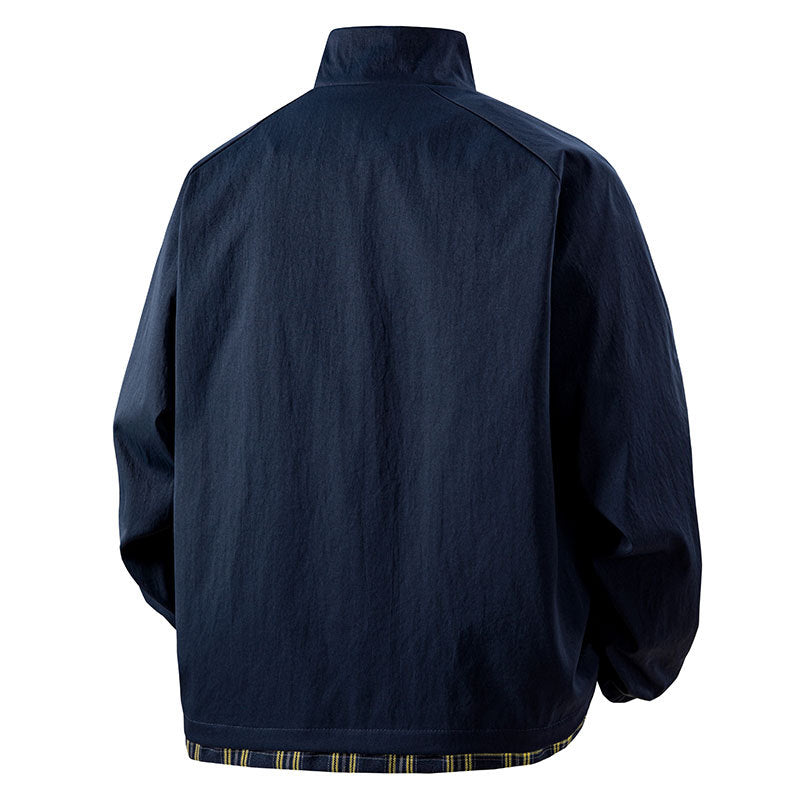 Men's Transitional Jacket with Stylish Check Detail and Adjustable Collar Lisslune