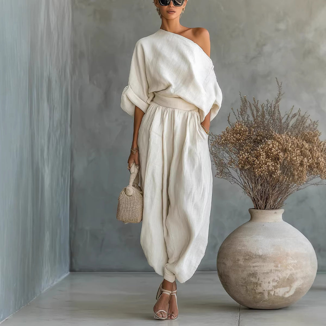 Women's Lifestyle Jumpsuit with Asymmetric Neckline and Loose Silhouette Lisslune