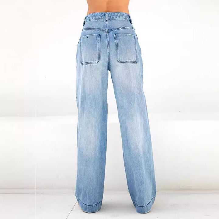 Damen weite Jeans mit hohem Bund und lässigem Schnitt Lisslune