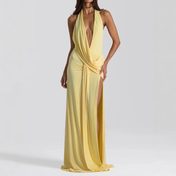 Damen Elegantes Abendkleid mit tiefem Ausschnitt und seitlichem Schlitz Lisslune