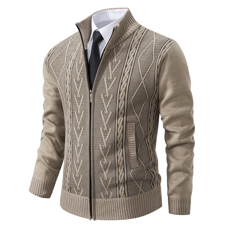 Men's cardigan with modern cable pattern and high collar Lisslune