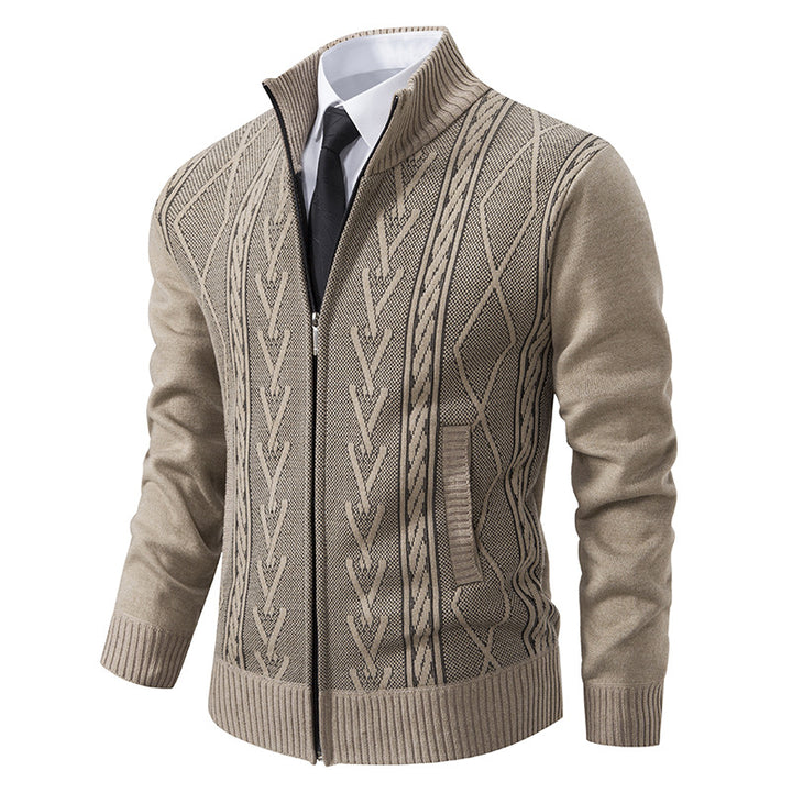 Men's cardigan with modern cable pattern and high collar Lisslune