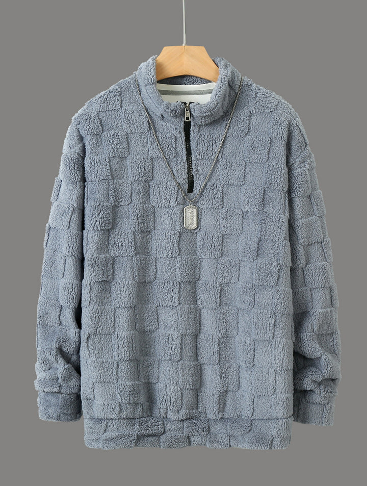 Men's cozy fleece pullover with stand-up collar and zipper Lisslune