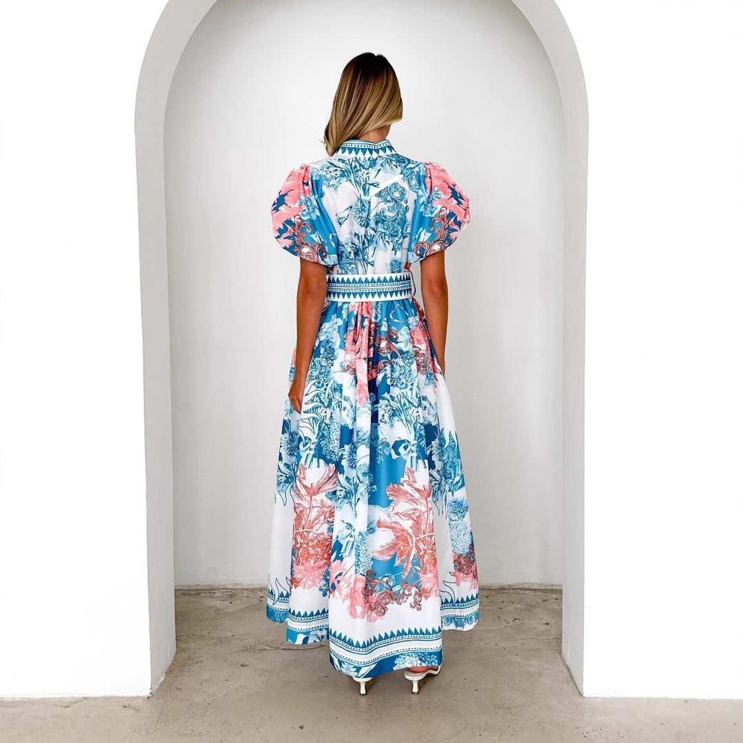 Women's maxi dress with voluminous puff sleeves and delicate floral pattern Lisslune