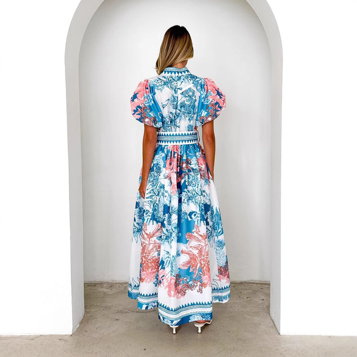 Women's maxi dress with voluminous puff sleeves and delicate floral pattern Lisslune